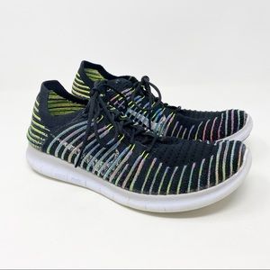 Nike FREE RN Flyknit Rainbow Shoes Black 9